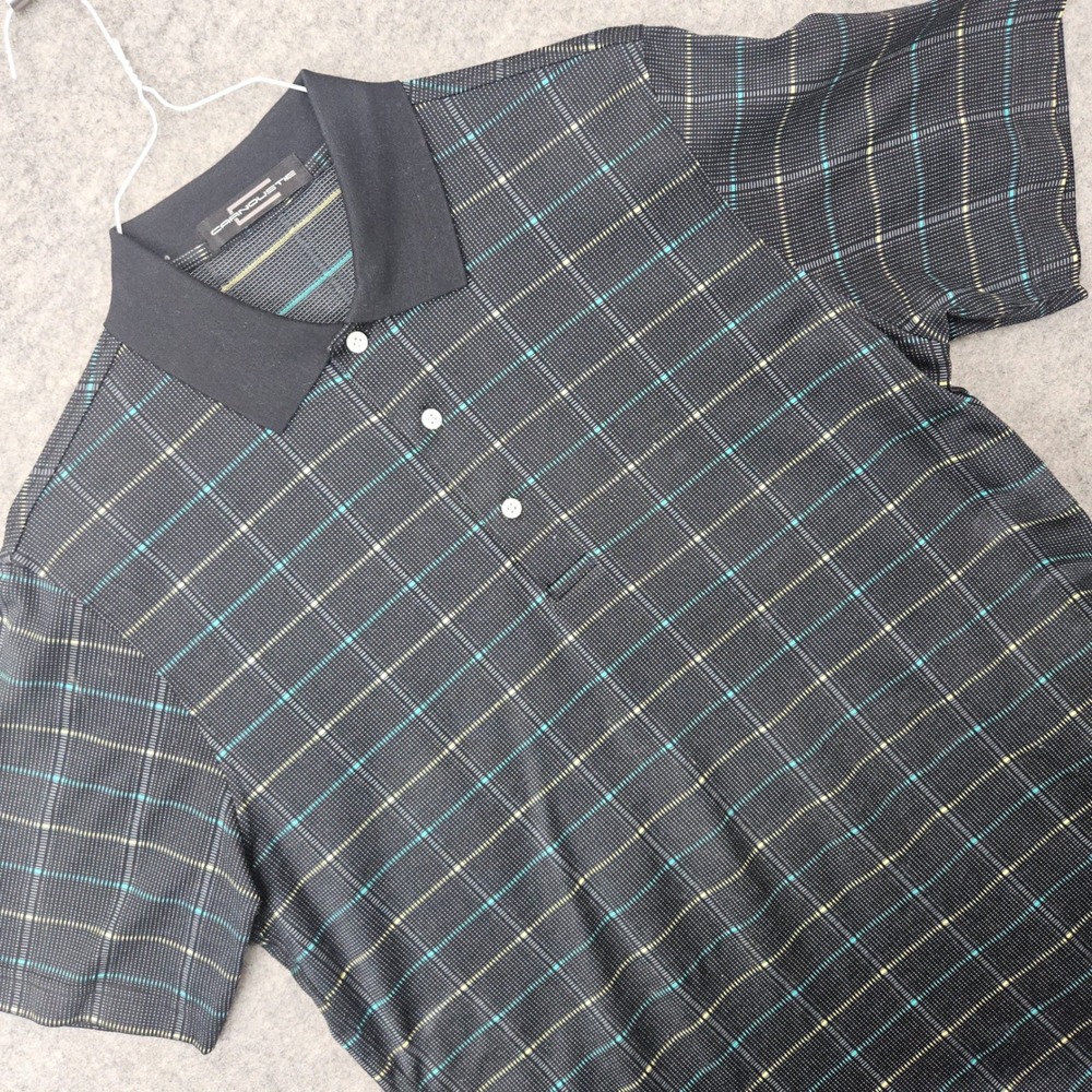 Carnoustie Golf Polo Shirt Men's Medium Black Windowpane 100% Mercerized Cotton